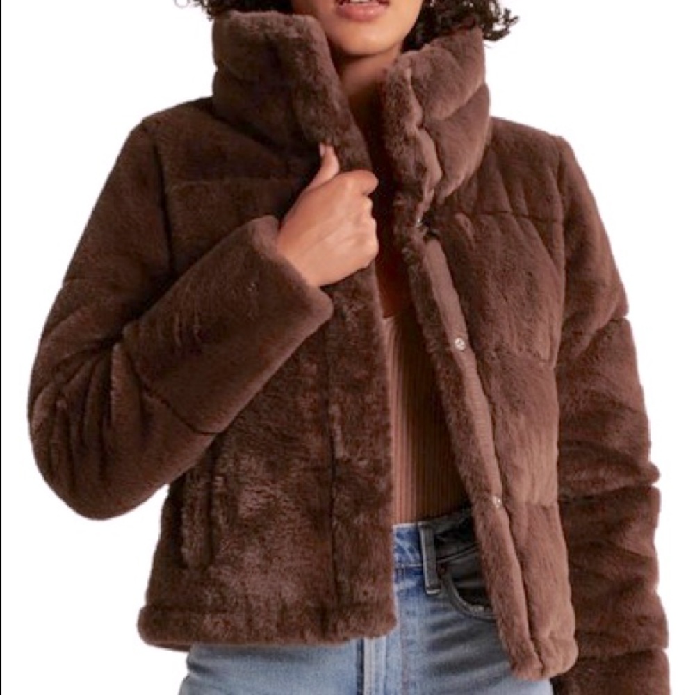 Abercrombie & fitch faux fur brown puffer coat